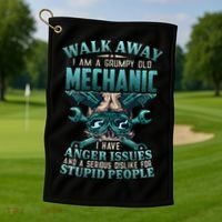 Walk Away I'm A Grumpy Old Mechanic (On Back) Golf Towel thumb 1
