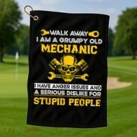 Walk Away I Am A Grumpy Old Mechanic I Have Anger Issues Golf Towel thumb 1