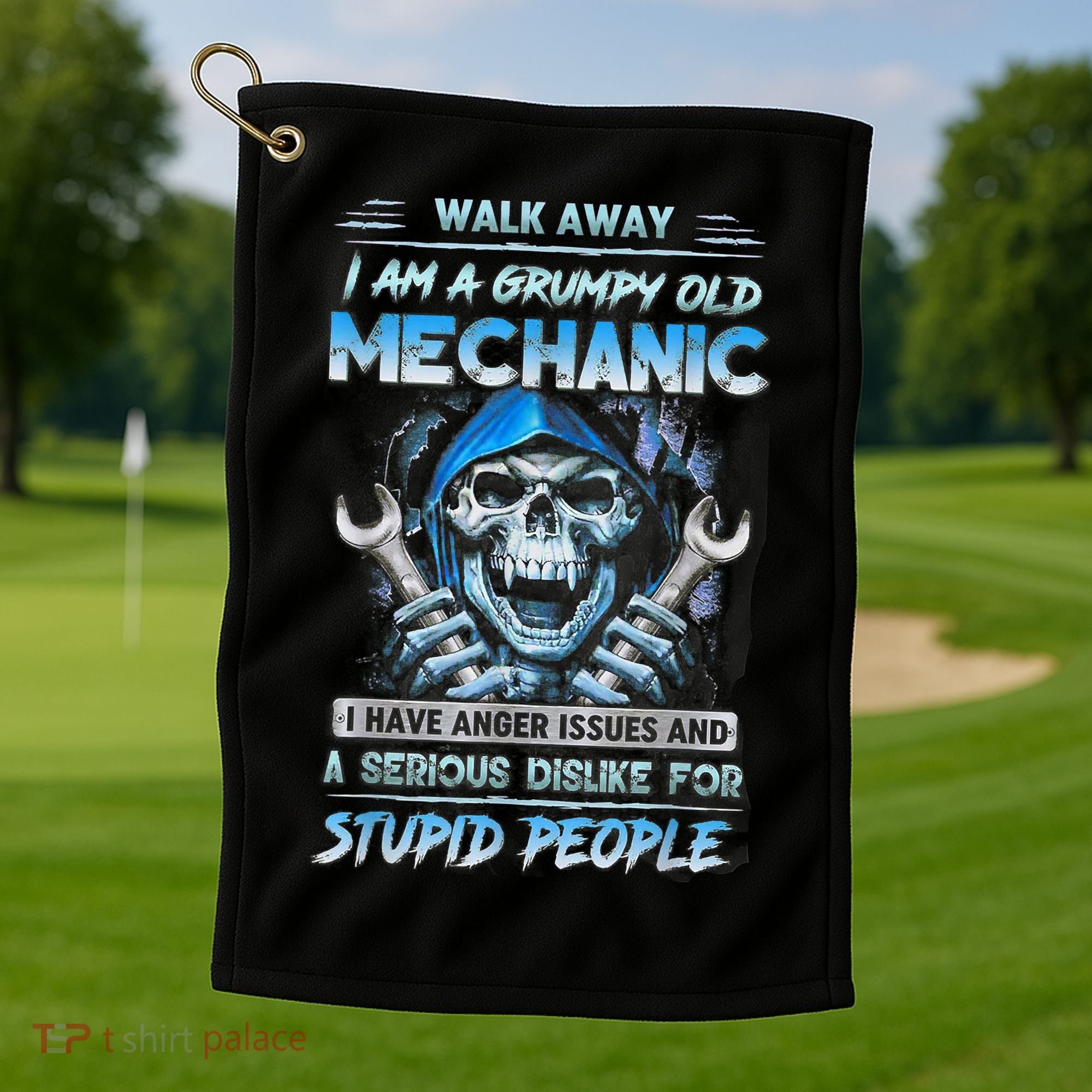 Walk Away I Am A Grumpy Old Mechanic I Have Anger Issues Golf Towel