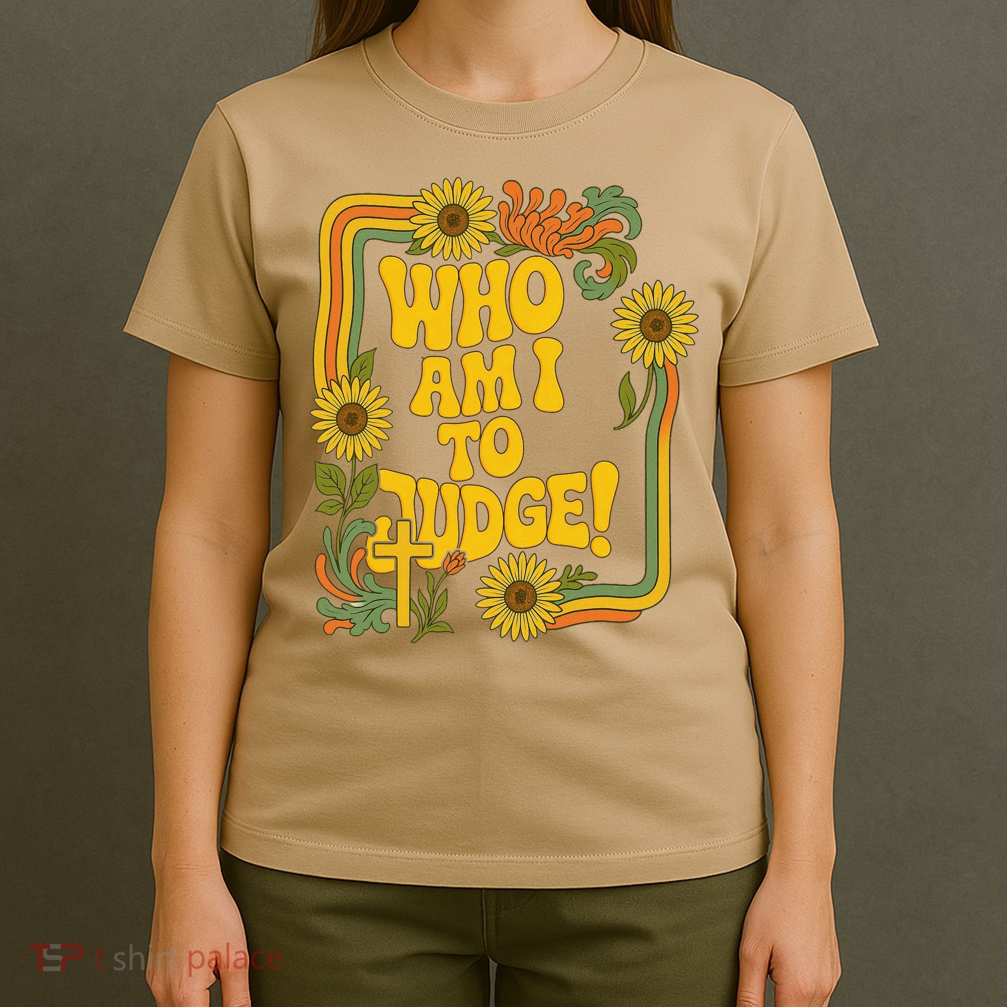 Who Am I To Judge Francis Quote Retro 70s Floral Women T-Shirt