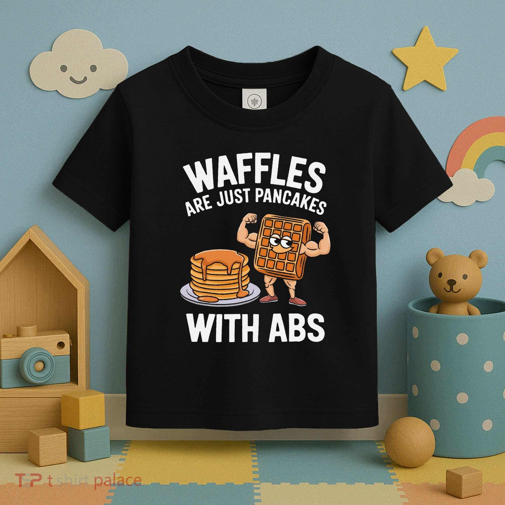 Waffles Are Just Pancakes With Abs Funny Breakfast Toddler T-Shirt