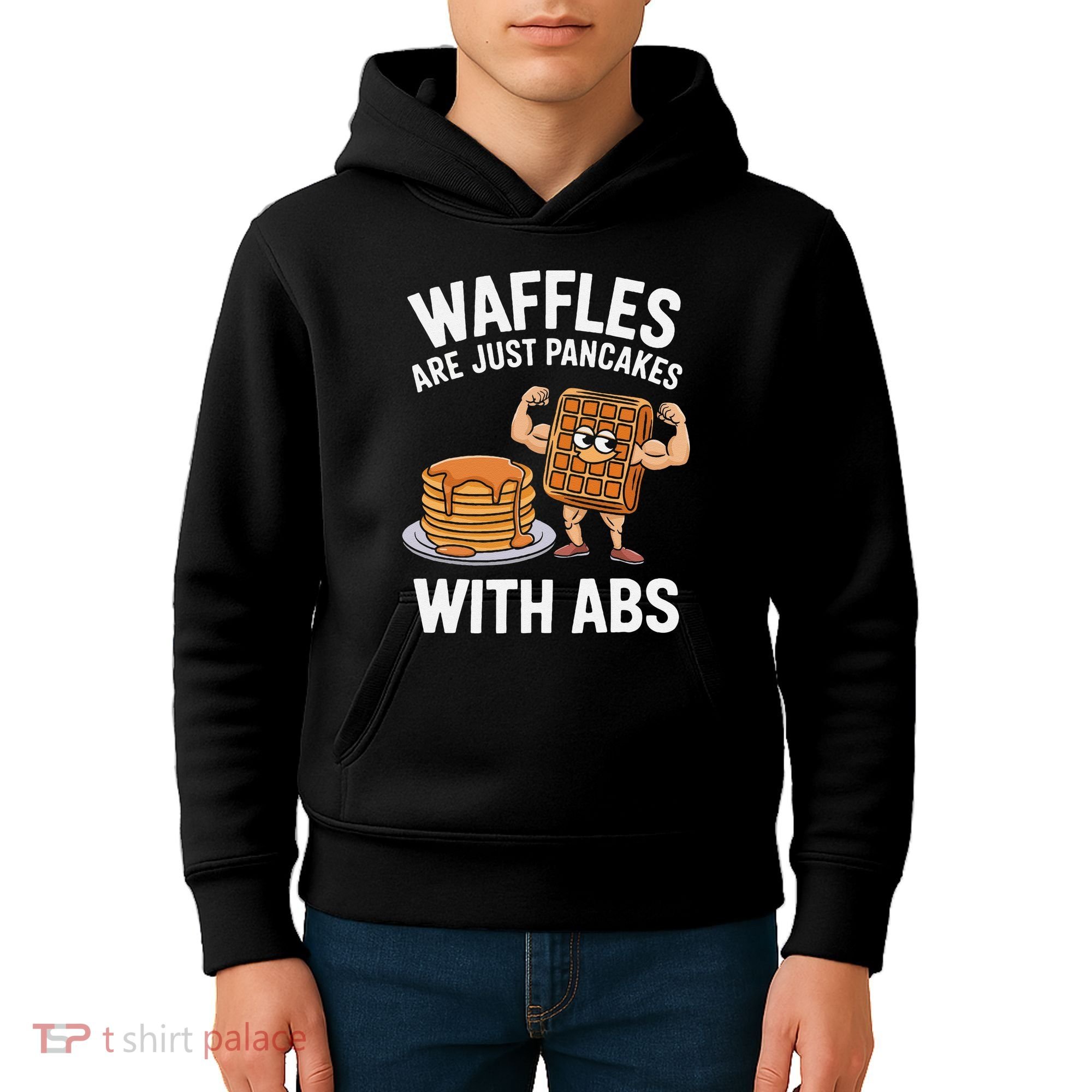 Waffles Are Just Pancakes With Abs Funny Breakfast Kids Hoodie