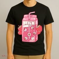 Weirdcore Aesthetic Kawaii Strawberry Milk Carton Eyeballs T-Shirt thumb 3