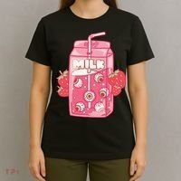 Weirdcore Aesthetic Kawaii Strawberry Milk Carton Eyeballs T-Shirt thumb 4