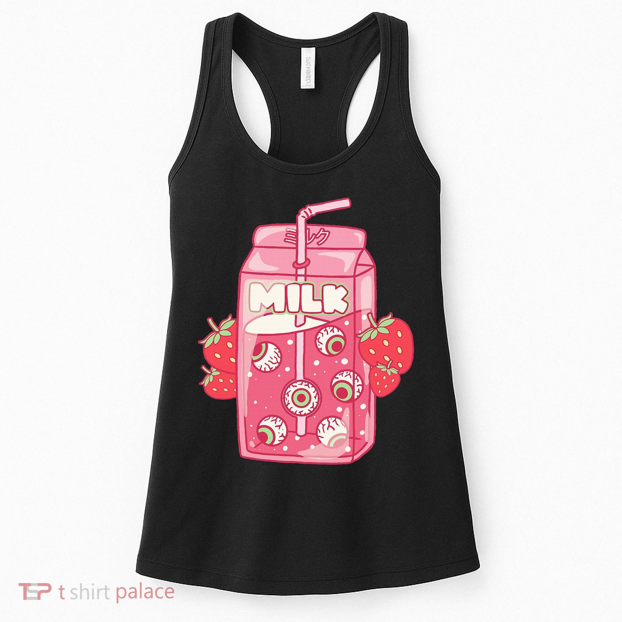 Weirdcore Aesthetic Kawaii Strawberry Milk Carton Eyeballs Women's Tank Top