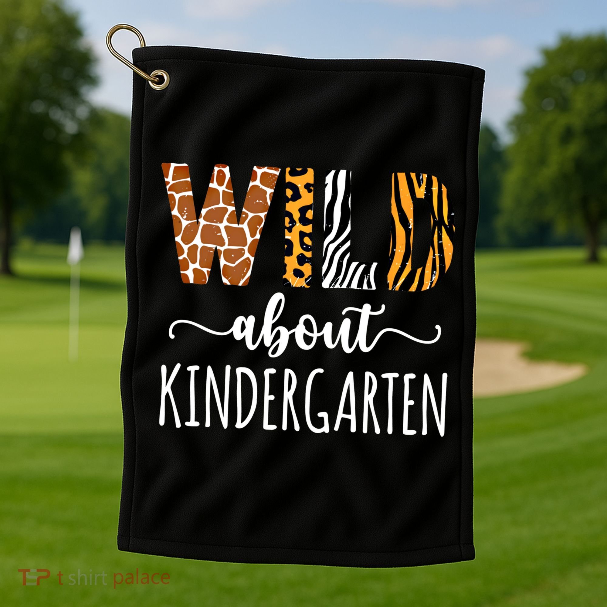 Wild About Kindergarten Teacher Leopard Print Gift Golf Towel