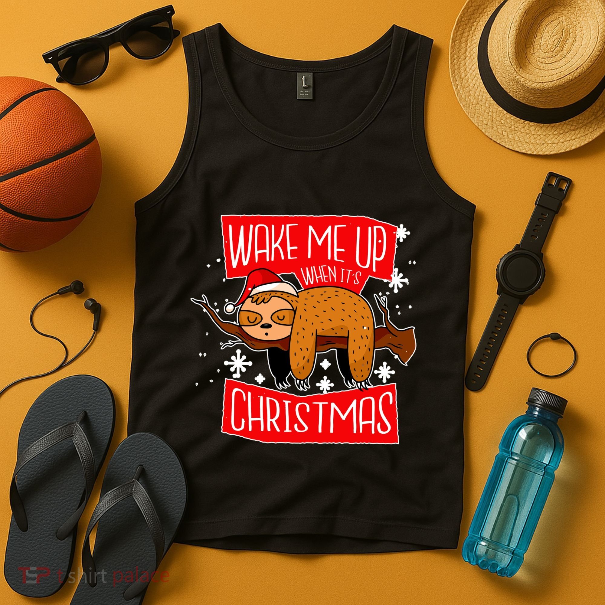 Wake Me Up When It's Christmas Funny Sloth Tank Top
