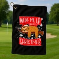 Wake Me Up When It's Christmas Funny Sloth Golf Towel thumb 1
