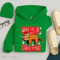 Wake Me Up When It's Christmas Funny Sloth Hoodie thumb 4