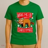 Wake Me Up When It's Christmas Funny Sloth T-Shirt thumb 3