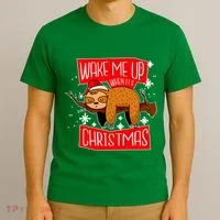 Wake Me Up When It's Christmas Funny Sloth T-Shirt thumb 3