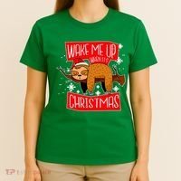 Wake Me Up When It's Christmas Funny Sloth T-Shirt thumb 4