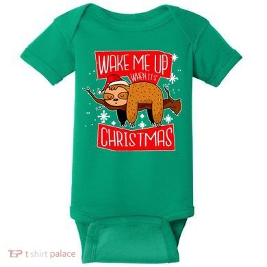 Wake Me Up When It's Christmas Funny Sloth Baby Bodysuit