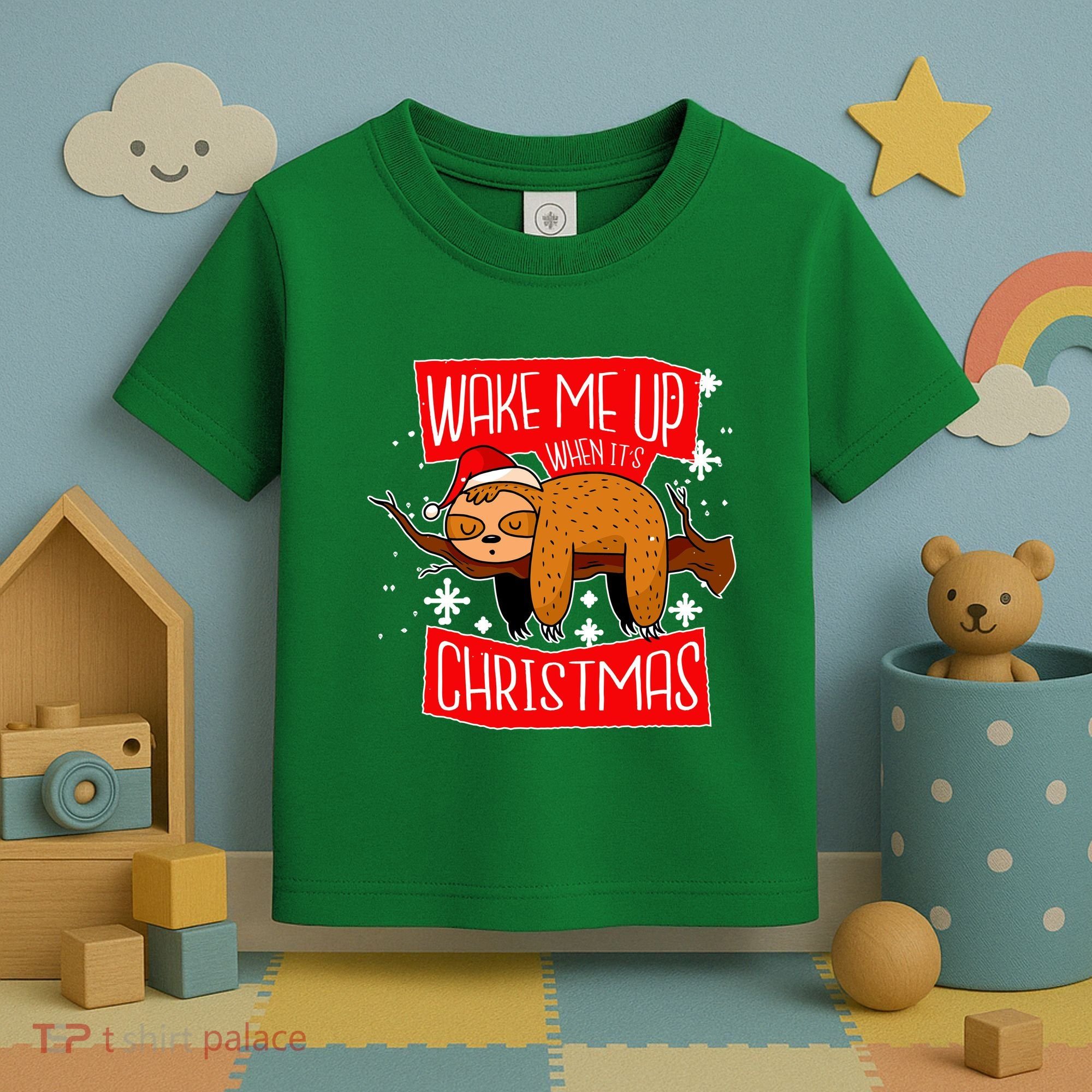 Wake Me Up When It's Christmas Funny Sloth Toddler T-Shirt