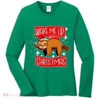 Wake Me Up When It's Christmas Funny Sloth Women's Long Sleeve Shirt thumb 0