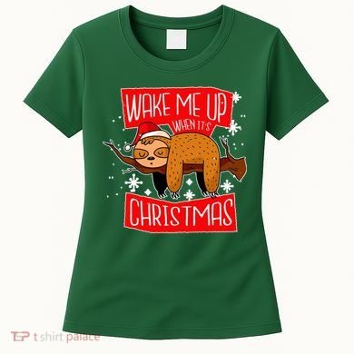 Wake Me Up When It's Christmas Funny Sloth Women's T-Shirt