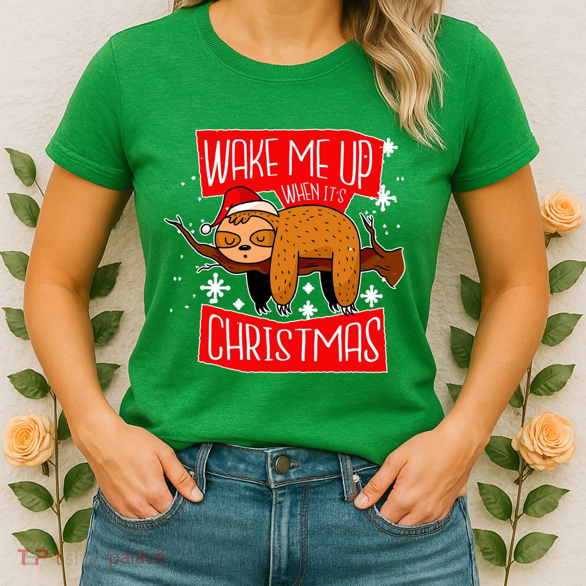 Wake Me Up When It's Christmas Funny Sloth Women's T-Shirt