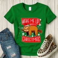 Wake Me Up When It's Christmas Funny Sloth Women's T-Shirt thumb 3