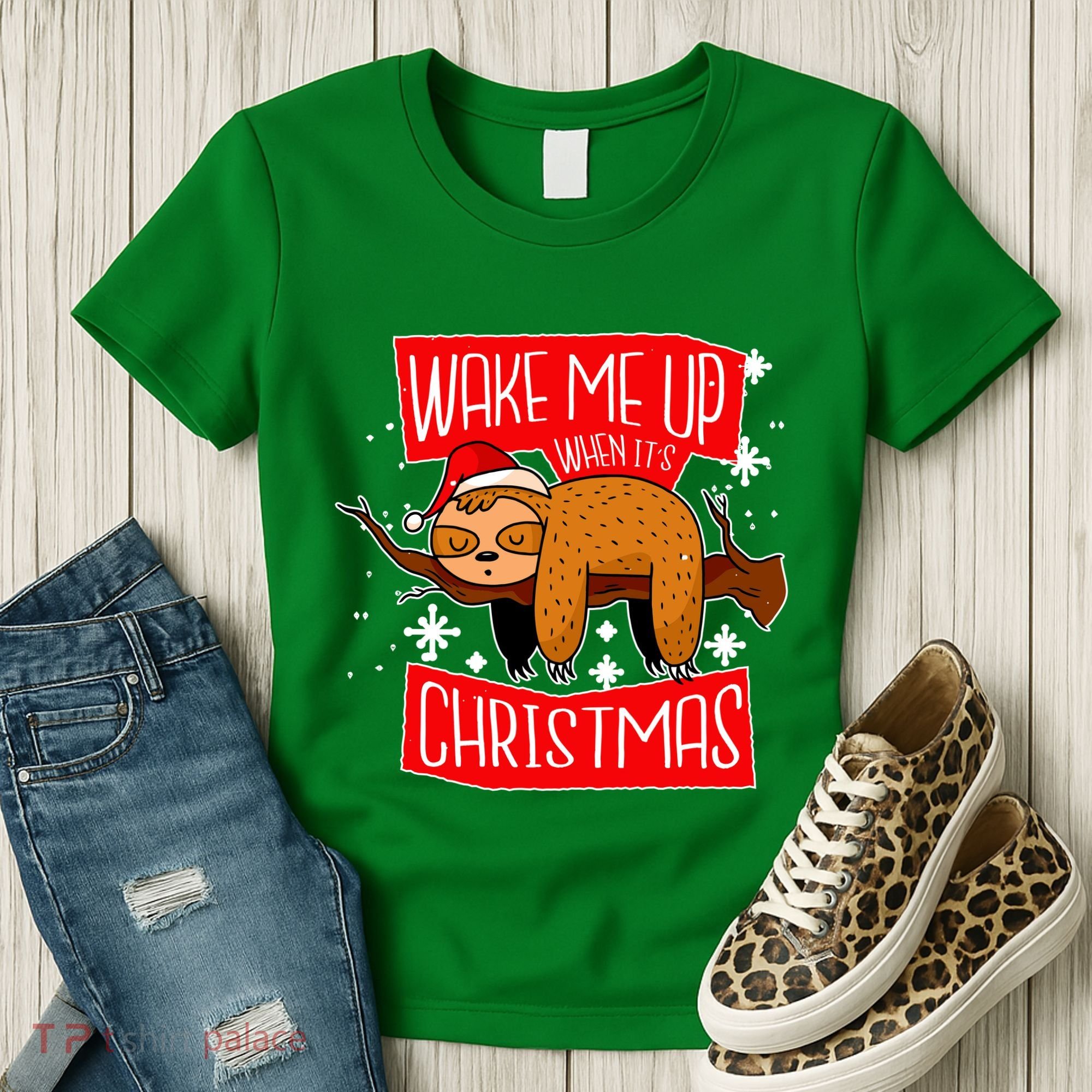Wake Me Up When It's Christmas Funny Sloth Women's T-Shirt