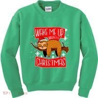 Wake Me Up When It's Christmas Funny Sloth Kids Sweatshirt thumb 0