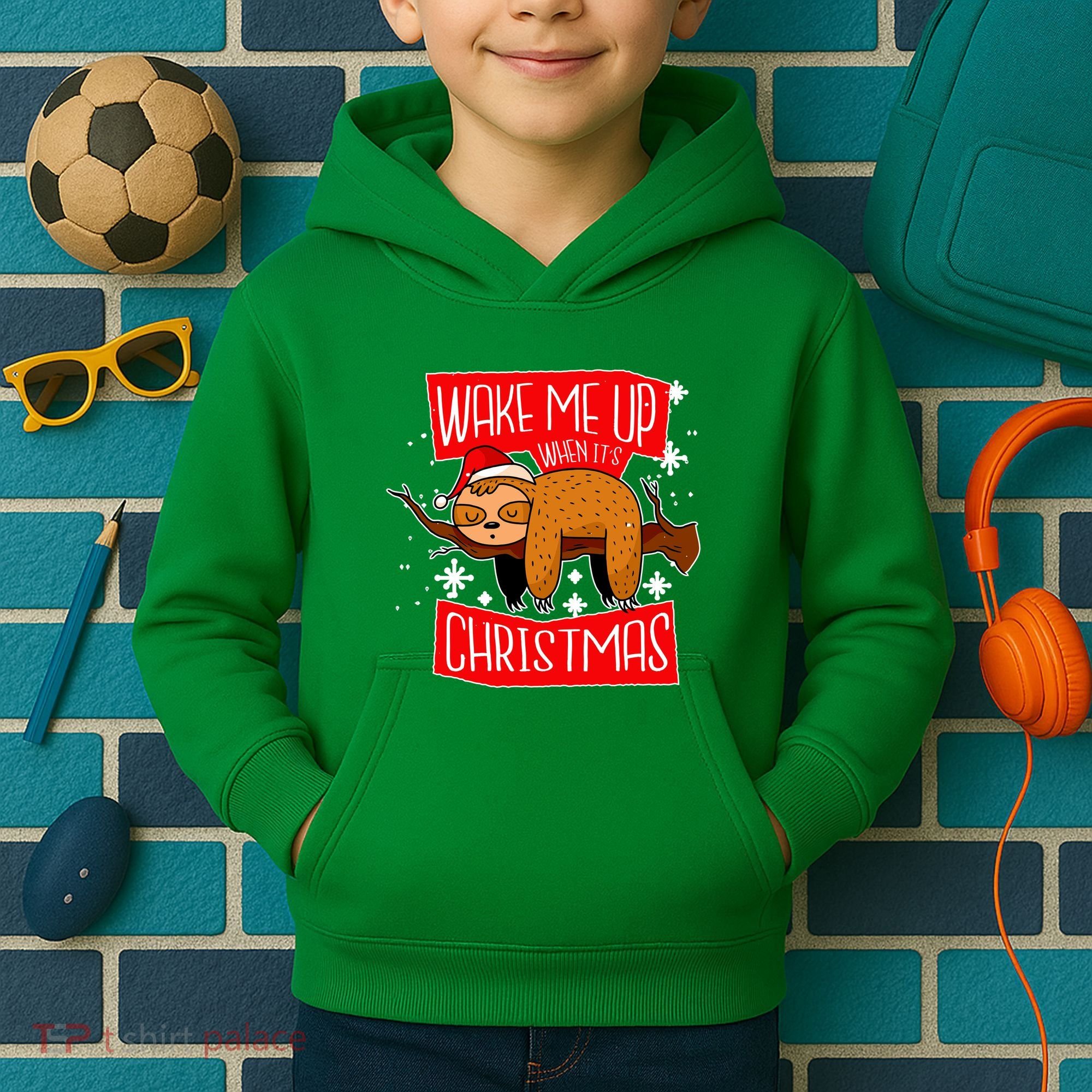 Wake Me Up When It's Christmas Funny Sloth Kids Hoodie