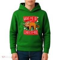 Wake Me Up When It's Christmas Funny Sloth Kids Hoodie thumb 4