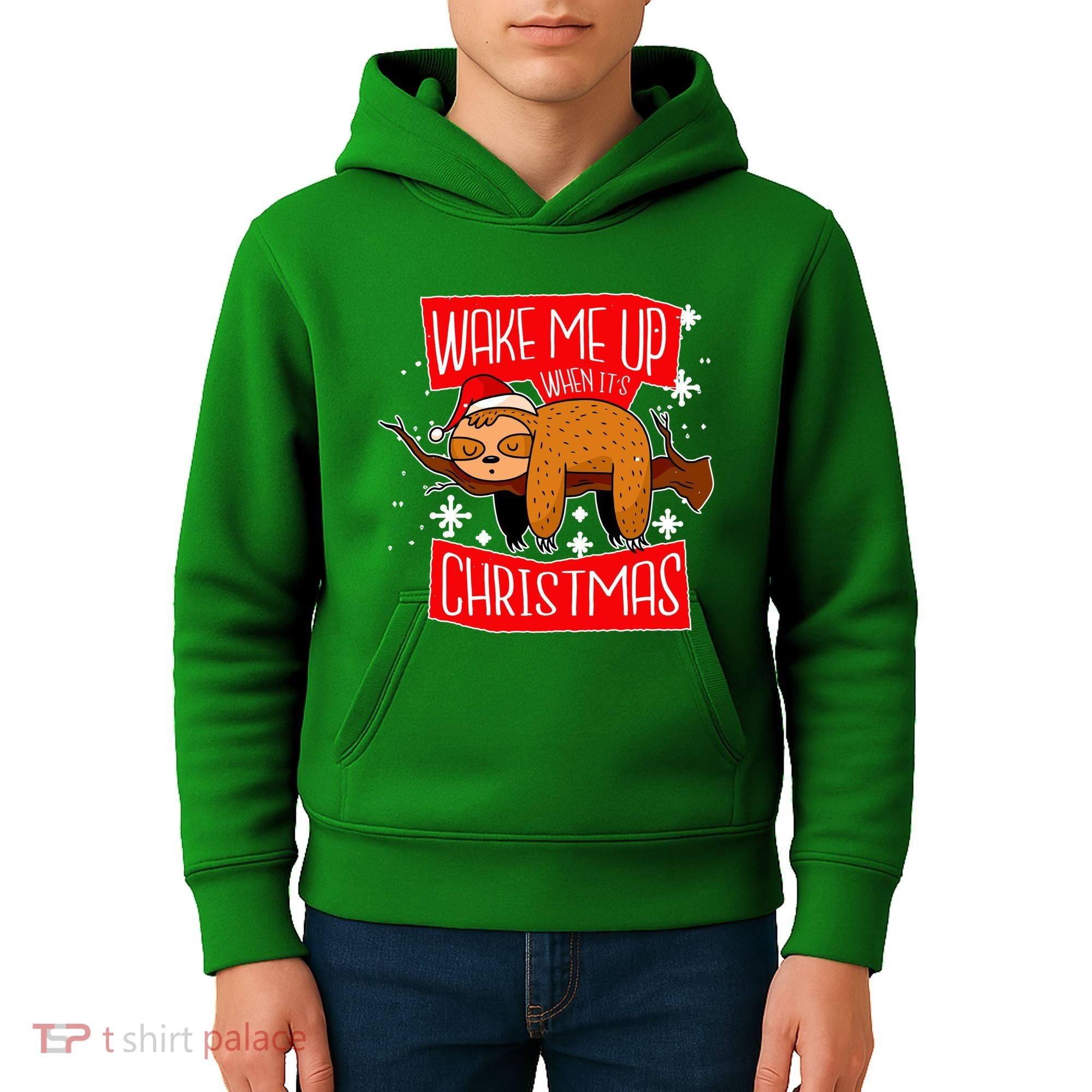 Wake Me Up When It's Christmas Funny Sloth Kids Hoodie