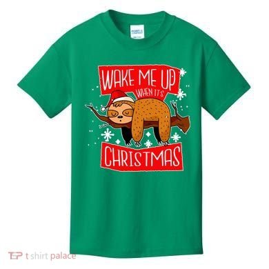 Wake Me Up When It's Christmas Funny Sloth Kids T-Shirt