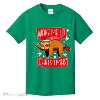 Wake Me Up When It's Christmas Funny Sloth Kids T-Shirt thumb 0