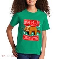 Wake Me Up When It's Christmas Funny Sloth Kids T-Shirt thumb 2