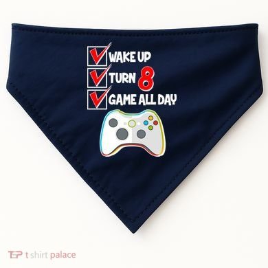 Wake Up Turn Eight Game All Day 8th Birthday USA-Made Doggie Bandana