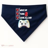 Wake Up Turn Eight Game All Day 8th Birthday USA-Made Doggie Bandana thumb 0