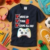 Wake Up Turn Eight Game All Day 8th Birthday Kids T-Shirt thumb 3