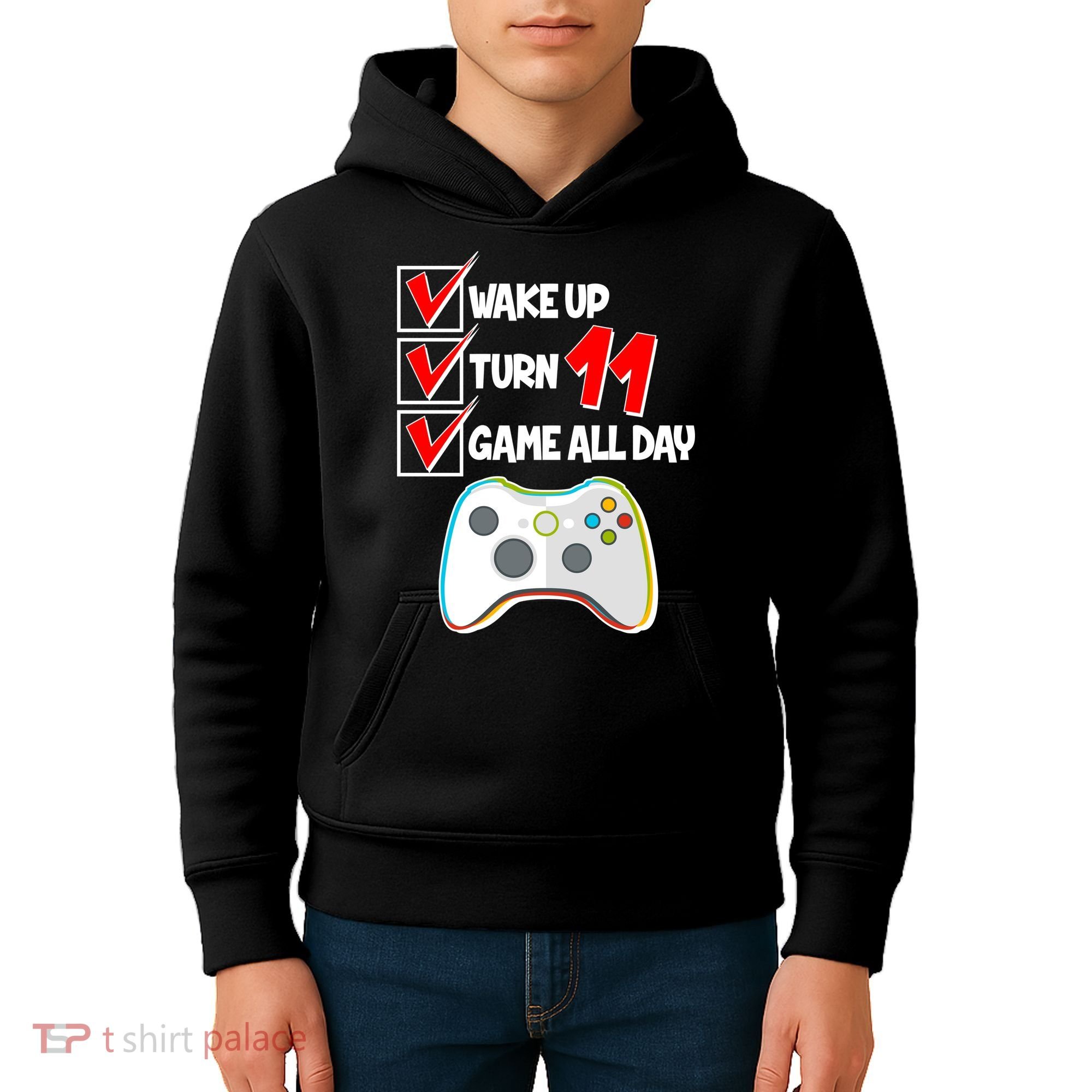 Wake Up Turn Eleven Game All Day 11th Birthday Kids Hoodie