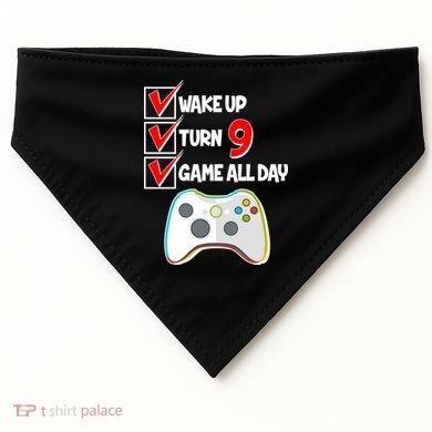 Wake Up Turn Nine Game All Day 9th Birthday USA-Made Doggie Bandana