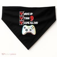 Wake Up Turn Nine Game All Day 9th Birthday USA-Made Doggie Bandana thumb 0