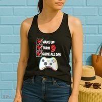 Wake Up Turn Nine Game All Day 9th Birthday Women's Tank Top thumb 2