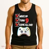Wake Up Turn Nine Game All Day 9th Birthday Tank Top thumb 3