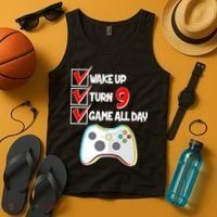 Wake Up Turn Nine Game All Day 9th Birthday Tank Top thumb 4