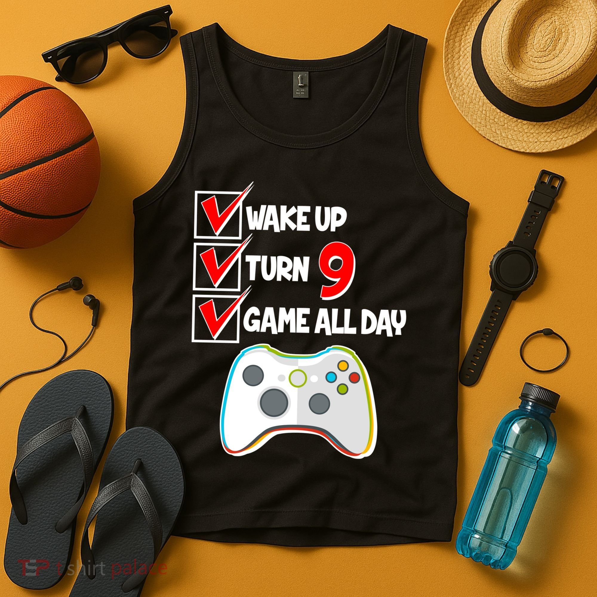 Wake Up Turn Nine Game All Day 9th Birthday Tank Top