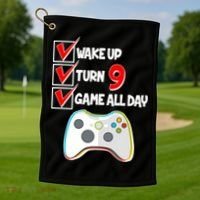 Wake Up Turn Nine Game All Day 9th Birthday Golf Towel thumb 1