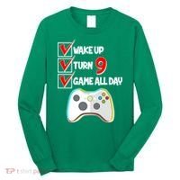 Wake Up Turn Nine Game All Day 9th Birthday Long Sleeve Shirt thumb 0