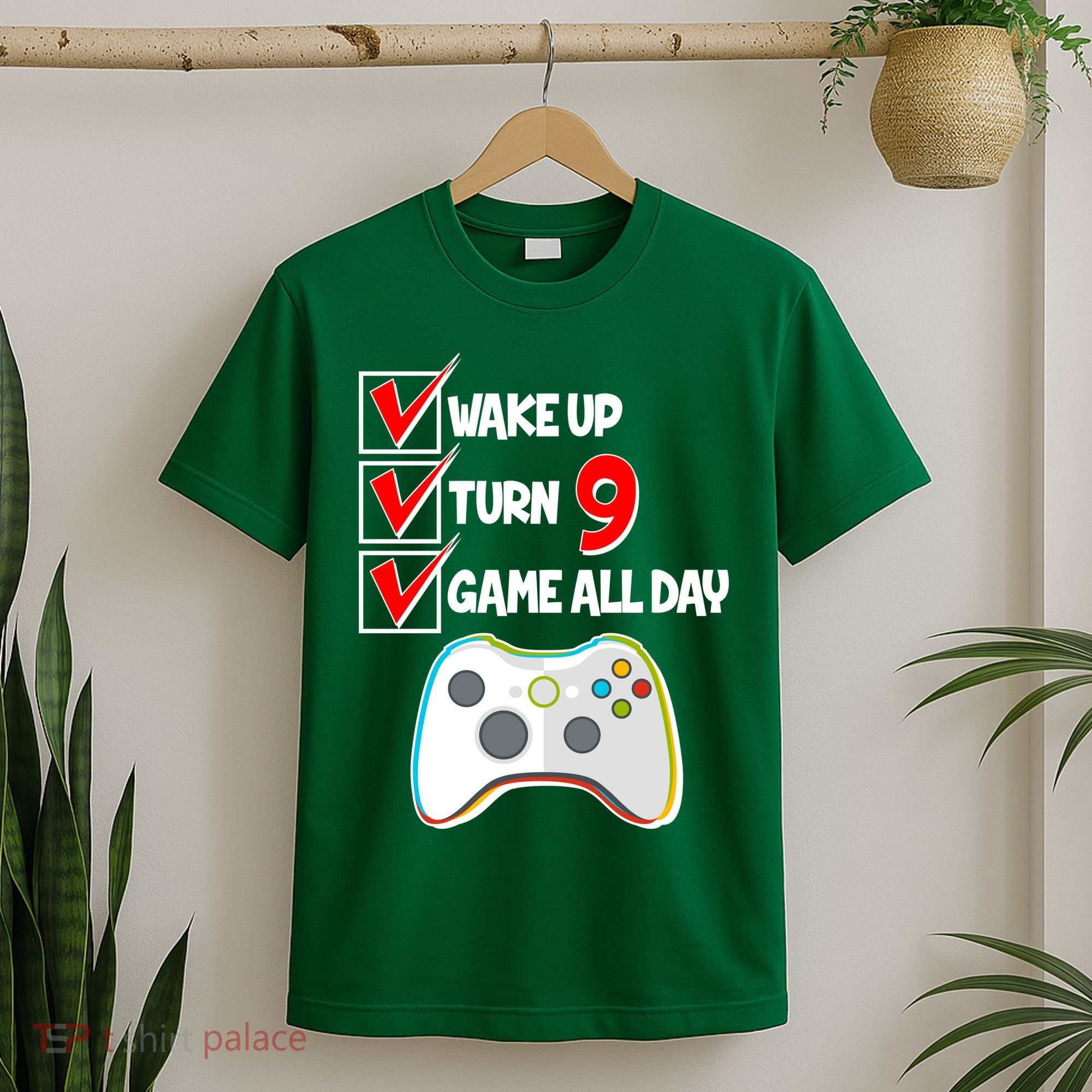 Wake Up Turn Nine Game All Day 9th Birthday T-Shirt