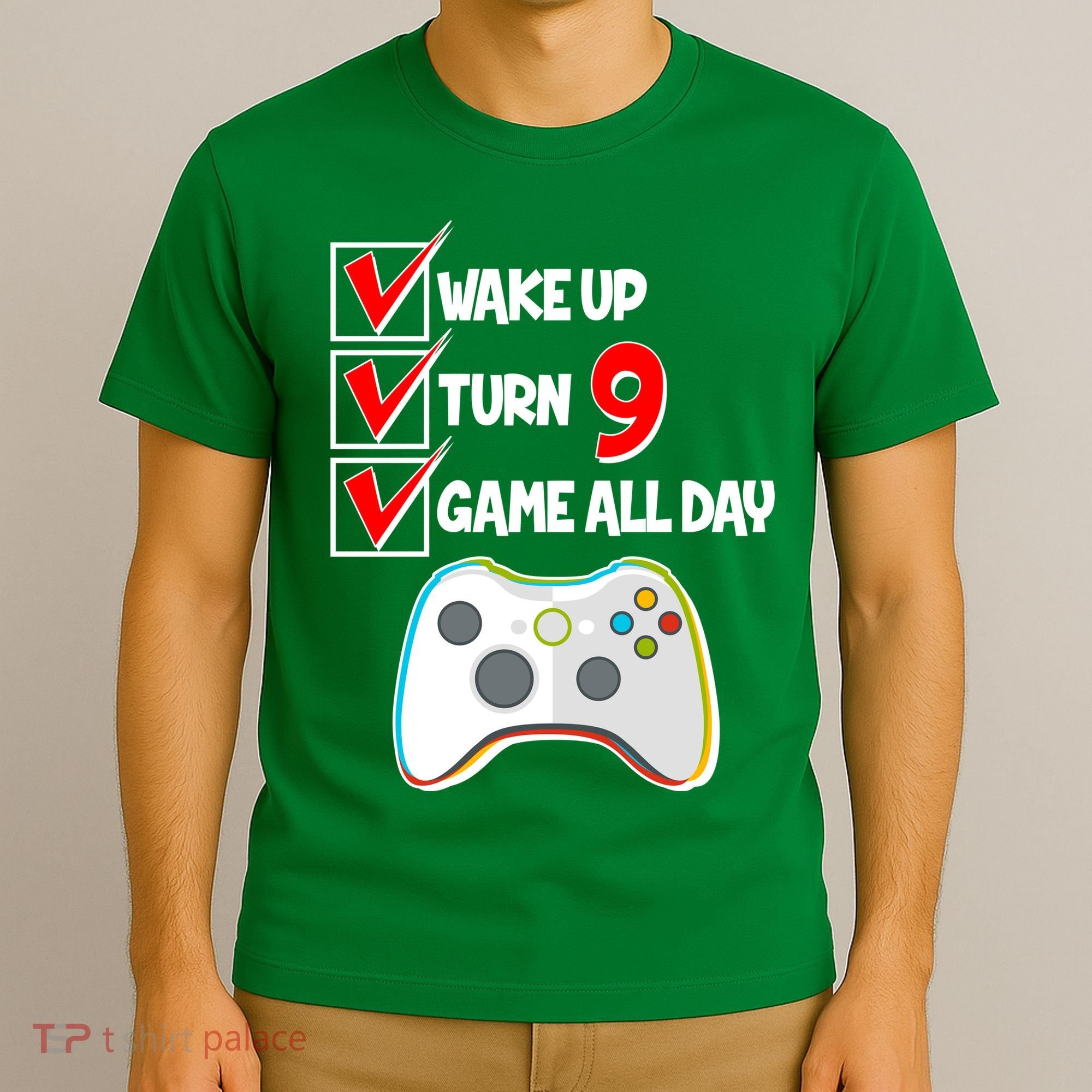 Wake Up Turn Nine Game All Day 9th Birthday T-Shirt