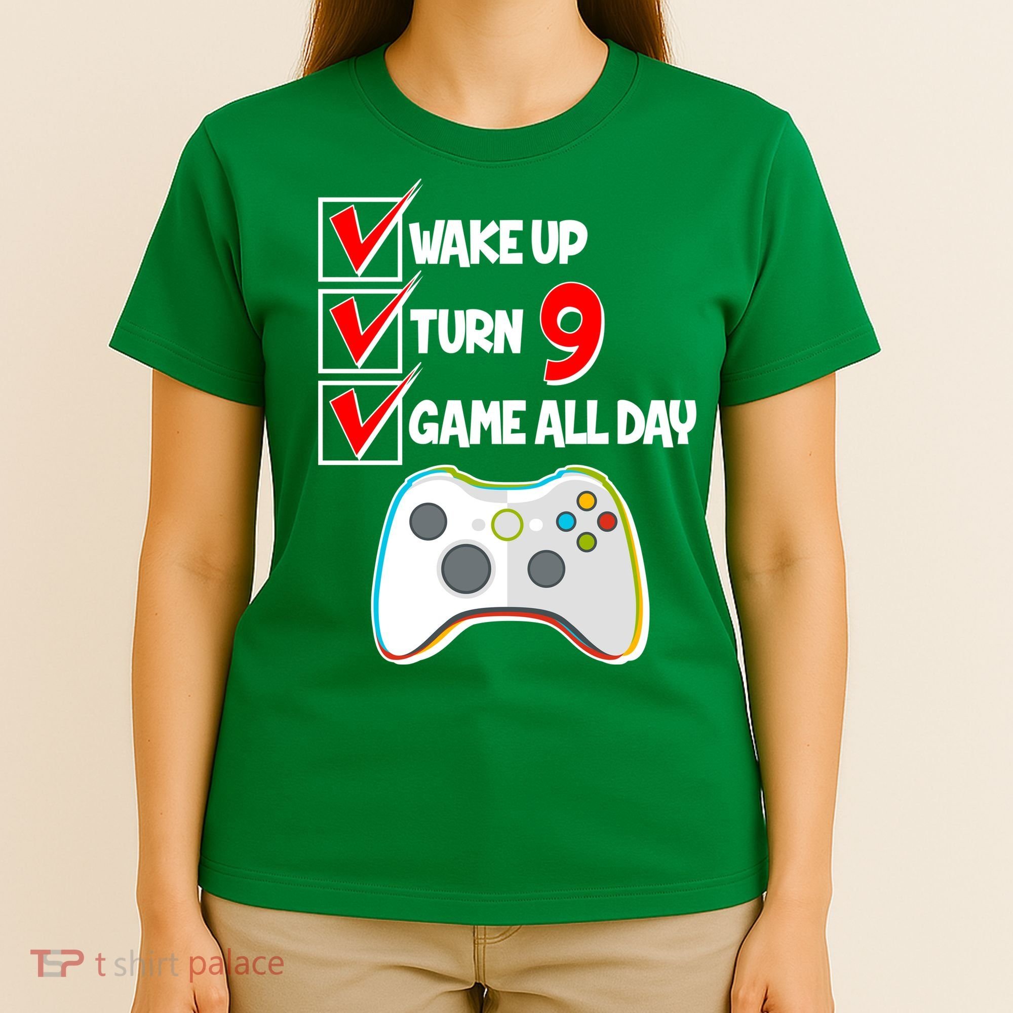 Wake Up Turn Nine Game All Day 9th Birthday T-Shirt
