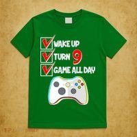 Wake Up Turn Nine Game All Day 9th Birthday T-Shirt thumb 5