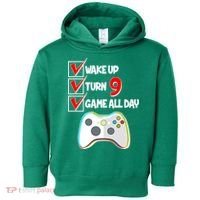 Wake Up Turn Nine Game All Day 9th Birthday Toddler Hoodie thumb 0