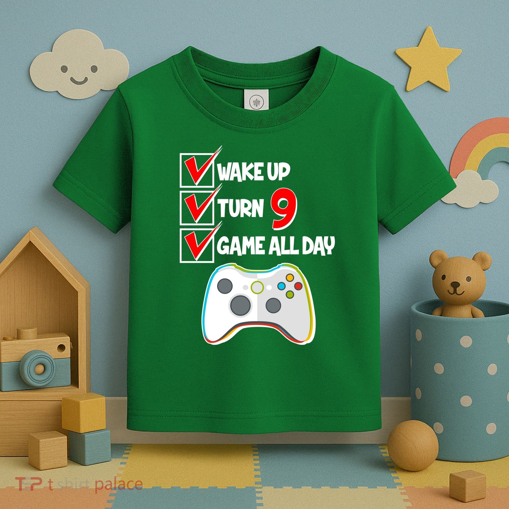 Wake Up Turn Nine Game All Day 9th Birthday Toddler T-Shirt