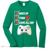 Wake Up Turn Nine Game All Day 9th Birthday Women's Long Sleeve Shirt thumb 0