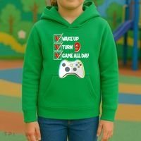 Wake Up Turn Nine Game All Day 9th Birthday Kids Hoodie thumb 3